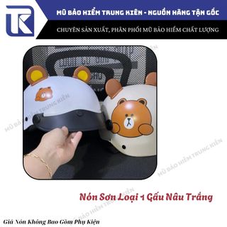 Nón bảo hiểm nón sơn loại 1 tem gấu dâu và gấu nâu cao cấp nhựa ABS nguyên sinh, đạt chuẩn ATGT (Không kèm phụ kiện)