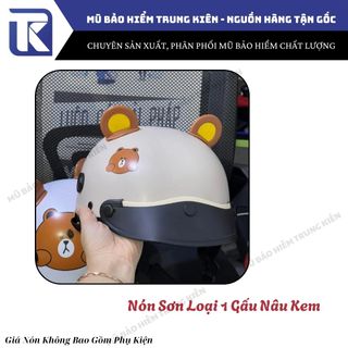 Nón bảo hiểm nón sơn loại 1 tem gấu dâu và gấu nâu cao cấp nhựa ABS nguyên sinh, đạt chuẩn ATGT (Không kèm phụ kiện)