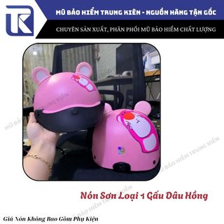 Nón bảo hiểm nón sơn loại 1 tem gấu dâu và gấu nâu cao cấp nhựa ABS nguyên sinh, đạt chuẩn ATGT (Không kèm phụ kiện)