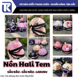 Nón bảo hiểm trẻ em và người lớn Hali Tem Gấu Dâu, Gấu Nâu và Labubu đạt chuẩn kiểm định , mũ bảo hiểm trẻ em Hali tem cao cấp chính hãng [KHÔNG KÈM PHỤ KIỆN]