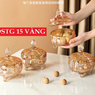 HỦ MỨT THỦY TINH 3 CHÂN VÀNG DSTG15