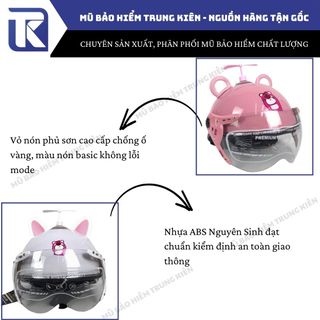 Nón bảo hiểm trẻ em 3-9 tuổi gắn kính in hình gấu dâu cute cho bé bảo hành chính hãng 12 tháng