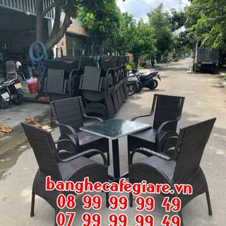 Bộ bàn ghế cafe mây nhựa ngoài trời cao cấp màu trắng