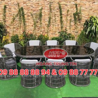 Bộ bàn ghế cafe mây nhựa ngoài trời cao cấp màu trắng