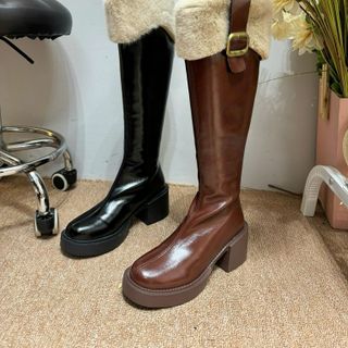 BỐT ĐÙI CỔ LÔNG THỎ KÉO KHÓA CHẤT DA QCCC CAO 7CM HOLLAND SANG TRỌNG - PIPI STORE