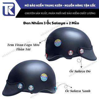 Mũ bảo hiểm gắn 3 ốc Salaya, Nón bảo hiểm nửa đầu gắn ốc Salaya 2 màu kèm Mèo Thần Tài may mắn