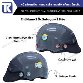 Mũ bảo hiểm gắn 3 ốc Salaya, Nón bảo hiểm nửa đầu gắn ốc Salaya 2 màu kèm Mèo Thần Tài may mắn