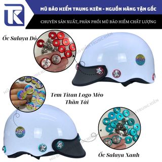 Mũ bảo hiểm gắn 3 ốc Salaya, Nón bảo hiểm nửa đầu gắn ốc Salaya 2 màu kèm Mèo Thần Tài may mắn