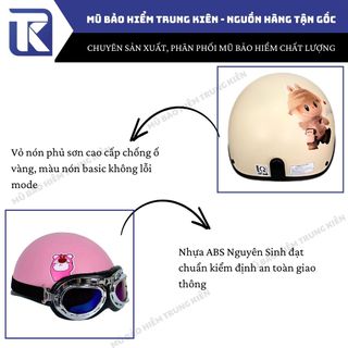 Mũ bảo hiểm 1/2 tem Labubu, Gấu dâu, Gấu nâu kính phi công- Hàng chính hãng Long Thanh cao cấp
