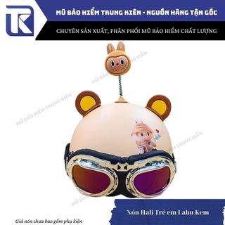 Mũ bảo hiểm 1/2 tem Labubu, Gấu dâu, Gấu nâu kính phi công- Hàng chính hãng Long Thanh cao cấp