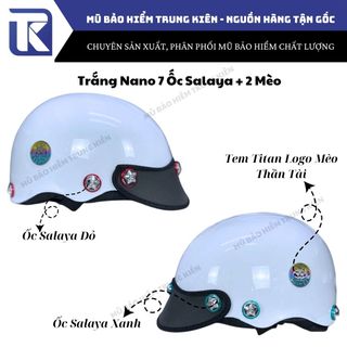 Mũ bảo hiểm gắn 7 ốc Salaya, Nón bảo hiểm nửa đầu gắn ốc Salaya 2 màu kèm Mèo Thần Tài may mắn