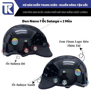 Mũ bảo hiểm gắn 7 ốc Salaya, Nón bảo hiểm nửa đầu gắn ốc Salaya 2 màu kèm Mèo Thần Tài may mắn