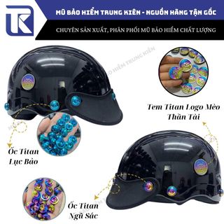 Mũ bảo hiểm nửa đầu gắn 7 ốc titan lục bảo, ngũ sắc , nón bảo hiểm gắn ốc titan kèm mèo thần tài