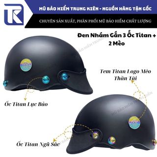 Mũ bảo hiểm nửa đầu gắn 3 ốc titan lục bảo, ngũ sắc , nón bảo hiểm gắn ốc titan kèm mèo thần tài