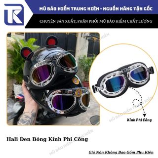 Mũ bảo hiểm nửa đầu Hali trơn và tem kèm kính phi công , Nón bảo hiểm nữa đầu chính hãng có size người lớn và em bé