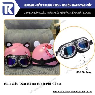Mũ bảo hiểm nửa đầu Hali trơn và tem kèm kính phi công , Nón bảo hiểm nữa đầu chính hãng có size người lớn và em bé