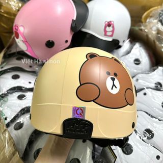 Nón bảo hiểm gấu dâu HÀNG CAO CẤP Lòng Thêu Logo, Tem Mạc Đầy Đủ , Lót Xốp 45GR Dày Dặn Đạt Chuẩn