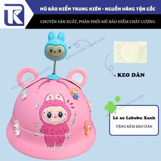 Labubu gắn mũ bảo hiểm có lò xo xinh xắn, đáng yêu - có đế hút và keo dán 3M chắc chắn