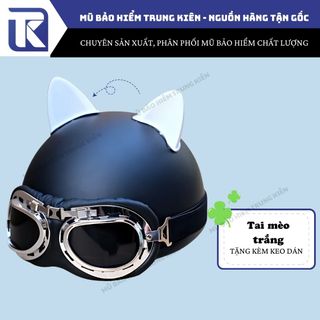 Tai mèo gắn,1 màu mũ bảo hiểm nửa đầu, 3 phần 4, siêu xinh