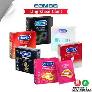 Combo Bao Cao Su Durex Invisible, Performa, Pleasuremax, kingtex, Fetherlite, Ultima (Hộp 3c)