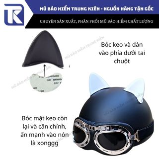 Tai mèo gắn,1 màu mũ bảo hiểm nửa đầu, 3 phần 4, siêu xinh