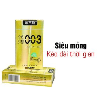 [Giá Sỉ Tốt Nhất] Bao Cao Su Muaisi 003 Ultrathin Vàng, Bcs Gân Gai, Siêu Mỏng, Size 52mm, Nhiều Gel Bôi Trơn (12C)