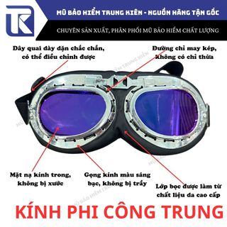 Kính Phi công nhập khẩu gắn mũ bảo hiểm 1/2, 3/4 đi phượt chắn bụi hàng chính hãng