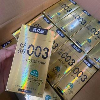 [Giá Sỉ Tốt Nhất] Bao Cao Su Muaisi 003 Ultrathin Vàng, Bcs Gân Gai, Siêu Mỏng, Size 52mm, Nhiều Gel Bôi Trơn (12C)