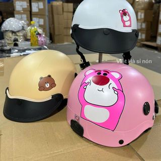 Nón bảo hiểm gấu dâu HÀNG CAO CẤP Lòng Thêu Logo, Tem Mạc Đầy Đủ , Lót Xốp 45GR Dày Dặn Đạt Chuẩn