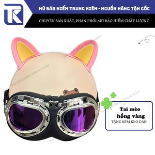 Tai mèo hai màu gắn, custom mũ bảo hiểm nửa đầu, 3 phần 4, siêu xinh