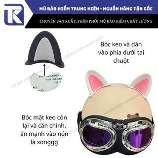 Tai mèo hai màu gắn, custom mũ bảo hiểm nửa đầu, 3 phần 4, siêu xinh