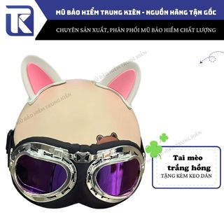 Tai mèo hai màu gắn, custom mũ bảo hiểm nửa đầu, 3 phần 4, siêu xinh