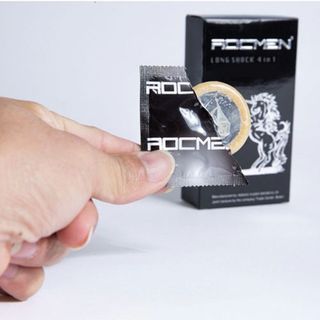 [Giá Sỉ Cực Tốt] Bao Cao Su Gân Gai Rocmen Long Shock 4 In 1 Cá Ngựa Đen, Bcs Kéo Dài Thời Gian, Nhiều Gel Bôi Trơn