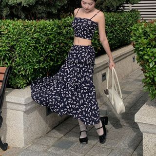 Set Sweyiong Chân Váy Bèo Dáng Dài Và Áo Hai Dây Đi Chơi set chân váy và áo 2s croptop