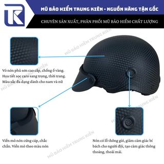 Mũ bảo hiểm nửa đầu caro loại 1 màu chì, Nón bảo hiểm nửa đầu cao cấp vân caro nổi bảo hành 12 tháng