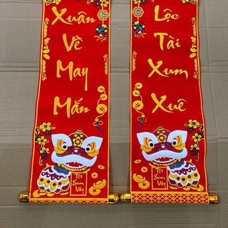 Set 2 Dải Câu Đối Trang Trí Tết 2025 Mẫu Câu Đối Cuộn May Mắn