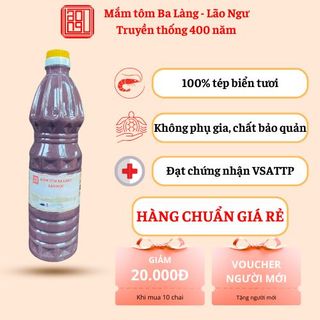 1L mắm tôm Ba Làng Thanh Hóa Lão Ngư loại đặc biệt. Mắm đánh bông, màu sim tím, vị ngọt hậu, giá rẻ.