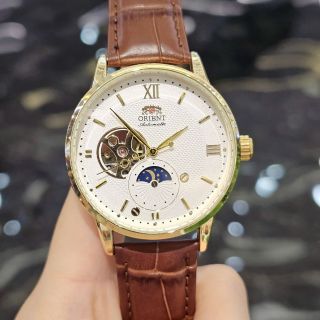 Đồng hồ Orient sun moon dây da cơ
