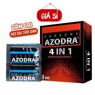 Bao Cao Su Gân Gai Giá Sỉ, Bcs Siêu Mỏng Cao Cấp Azodra 4 in 1, Bcs Kéo Dài Thời Gian Chống Xuất Tinh Sớm. Nhiều Gel Bôi Trơn (Hộp 3C)