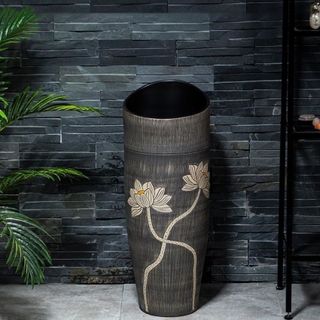 Lavabo sân vườn kiểu trụ đứng họa tiết hoa sen model TD01T