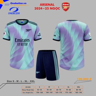 Đồ đá banh, quần áo bóng đá CLB Arsenal 2024-25 xanh ngọc- Thun lạnh co giãn - Full size từ S đến 2XL