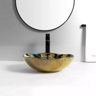 Chậu lavabo mạ vàng bóng kiểu bông hoa để bàn sang trọng mã V24F