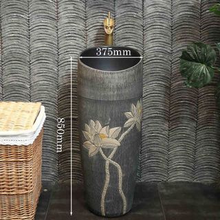 Lavabo sân vườn kiểu trụ đứng họa tiết hoa sen model TD01T