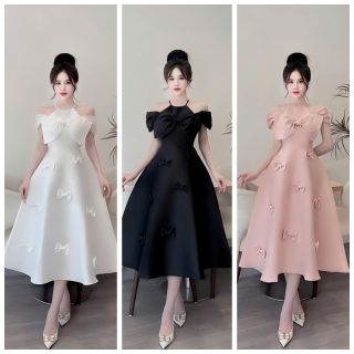 ĐẦM XÒE TRỄ VAI DÂY YẾM CỔ KẾT NƠ SIÊU XINH CHO BẠN GÁI