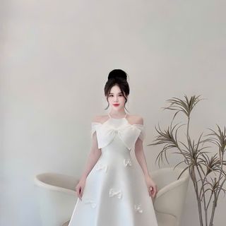 ĐẦM XÒE TRỄ VAI DÂY YẾM CỔ KẾT NƠ SIÊU XINH CHO BẠN GÁI
