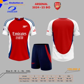 Đồ đá banh, quần áo bóng đá CLB ARSENAL 2024-25 màu đỏ - Thun lạnh co giãn - Full size từ S đến 2XL giá sỉ
