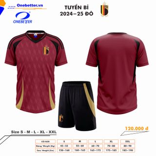 Đồ đá banh, quần áo bóng đá đội tuyển Bỉ 2024-25 màu đỏ đô - Thun lạnh co giãn - Full size từ S đến 2XL
