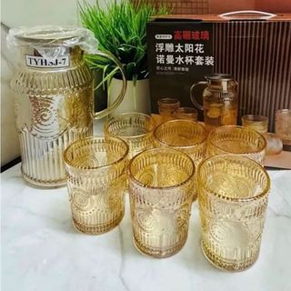 BỘ BÌNH THỦY TINH VÀNG HỌA TIẾT MẶT TRỜI TYHSJ