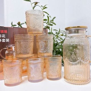 BỘ BÌNH THỦY TINH VÀNG HỌA TIẾT MẶT TRỜI TYHSJ