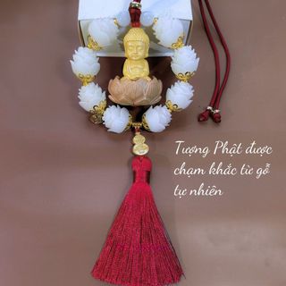 Khánh 8S bông liên hoa Phật Thích Ca gỗ hoàng dương trang trí xe ô tô, mang lại bình an may mắn